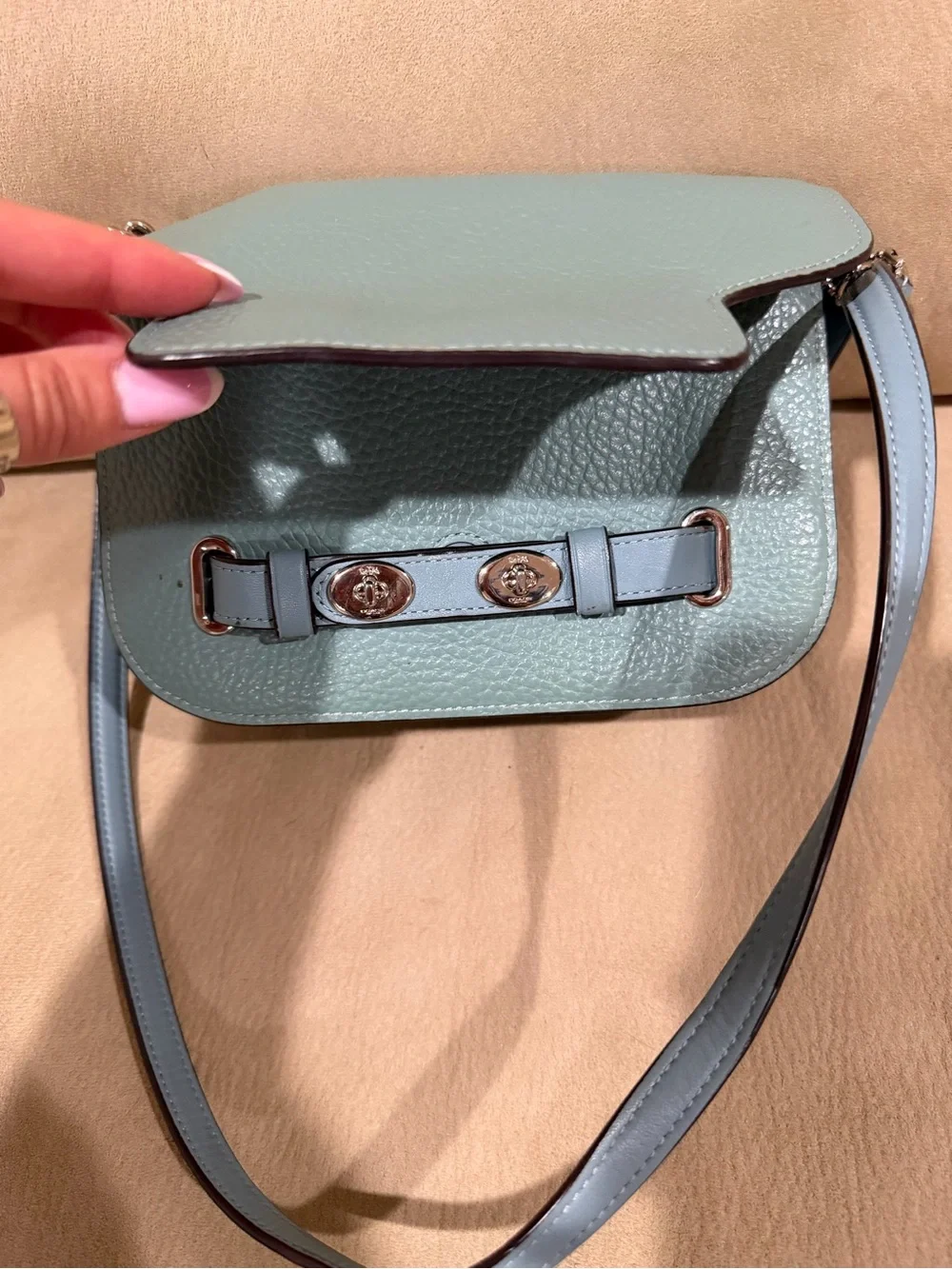 COACH Light Blue Leather Crossbody with Chain Strap